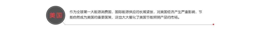 美国作为全球第一大能源消费国，国际能源供应的长期紧张，对美国经济产生严重影响，节能自然成为美国的重要国策，这也大大催化了美国节能照明产品的市场。